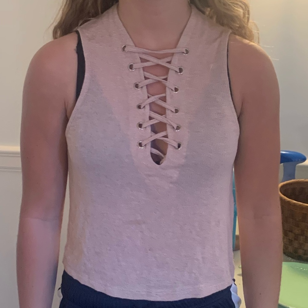 light pink tank top with tie front